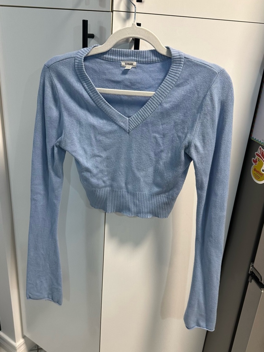 Garage Pale Blue V-Neck Cropped Sweater